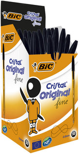 ✅ BOLIGRAFO BIC CRISTAL FINE NEGRO NARANJA TRANSPARENTE - CAJA DE 50 UNIDADES